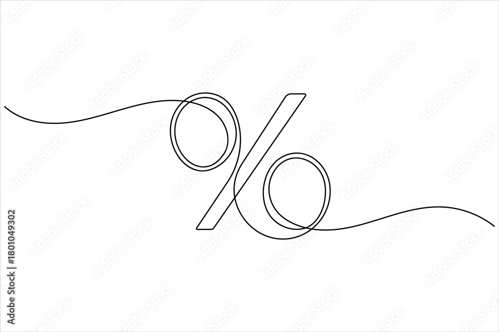 Obraz premium Percent icon continuous one line drawing in minimalist outline style on white background