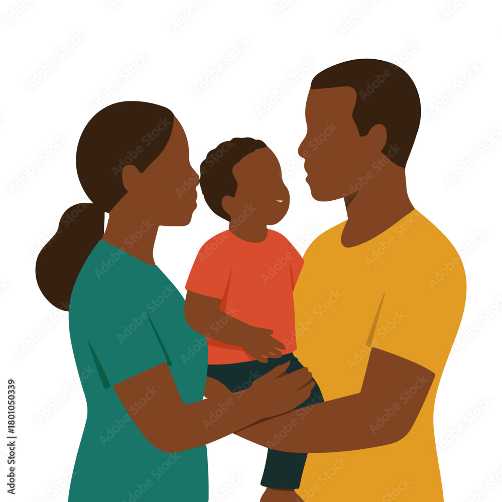 Fototapeta premium Loving African American Family Hug Vector Illustration