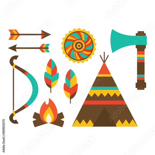 Vibrant Native American Tribal Icons Vector Set