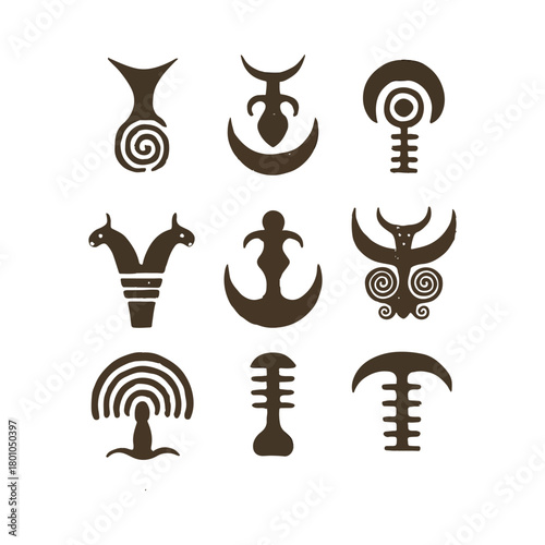 Traditional Adinkra Symbols Collection Vector Illustration