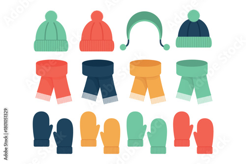 Colorful knitted winter hats scarves and mittens for cozy cold-weather wear