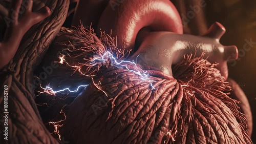 Heart arrhythmia and collapse, through cardiac muscle trembling under stimulant overload, electricity arcs unevenly across fibers, contraction falters