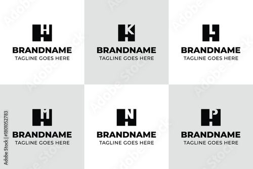 Letters HH HK HL HM HN HP Monogram Logo, for HH KH LH MH NH PH Initials