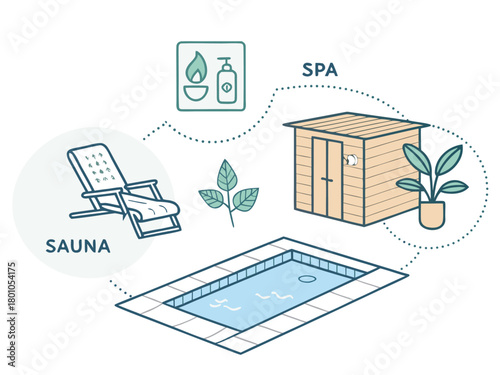 Spa center service flat vector illustrations set. Beauty salon visitors and workers cartoon characters. Wellness center procedures and equipment pack. Hot stone massage, foot bath and facial masks.	