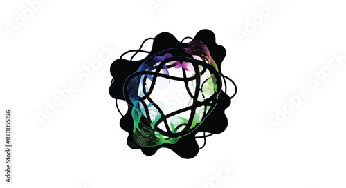 Abstract swirling energy with vibrant rainbow colors and dark outer shape on white background