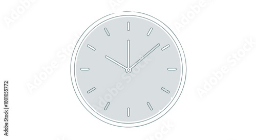 Minimalist clock face with simple hands on a white background