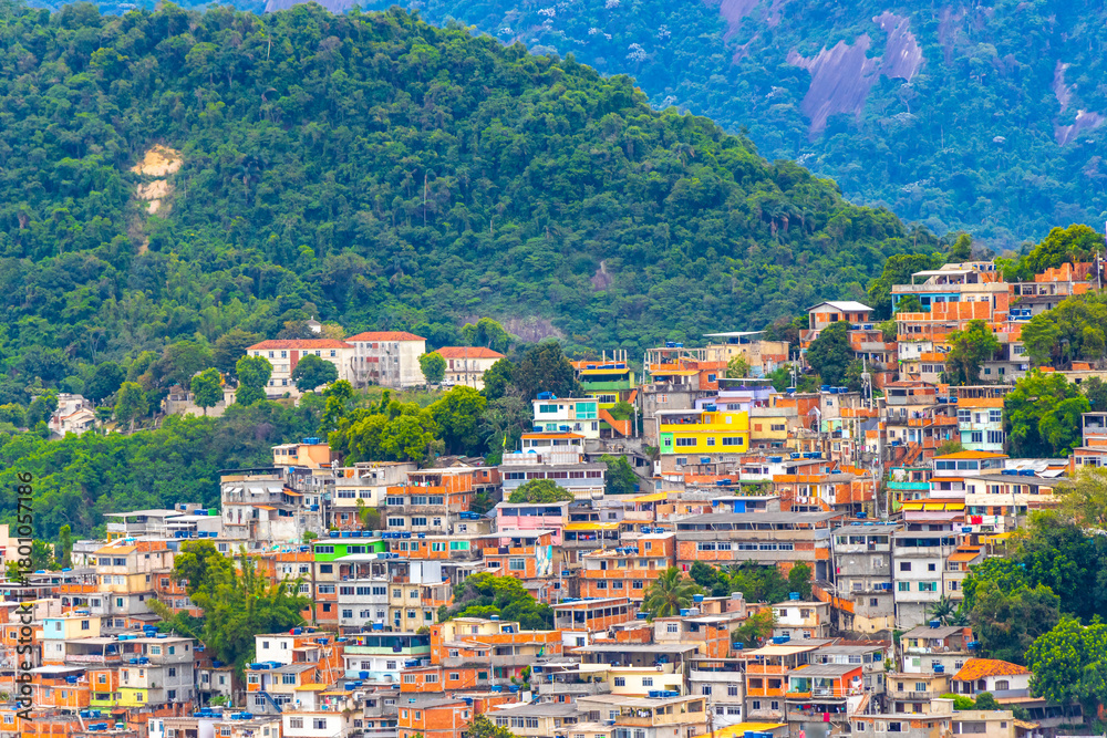 Fototapeta premium Mountains with favelas houses tropical nature Rio de Janeiro Brazil.