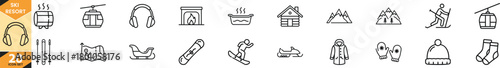 Ski resort and winter activity line icons set. collection of outline pictograms for cold season holidays Vector