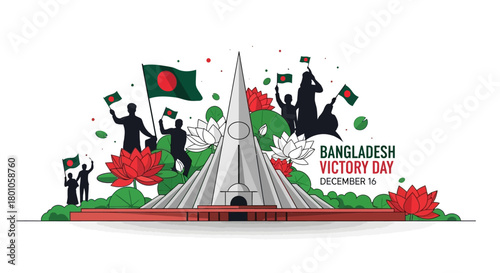 Bangladesh Victory Day Celebration with National Flag and Monument