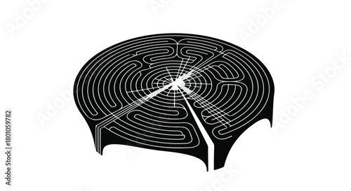 Intricate circular maze design with radiating lines on a white background, symbolizing complexity and strategy.