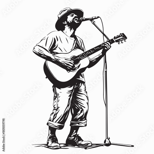 Street Guitar Musician Silhouette Vector Logo Design on white background