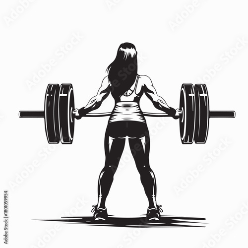 Strong Woman Lifting Weights in Silhouette Vector Illustration