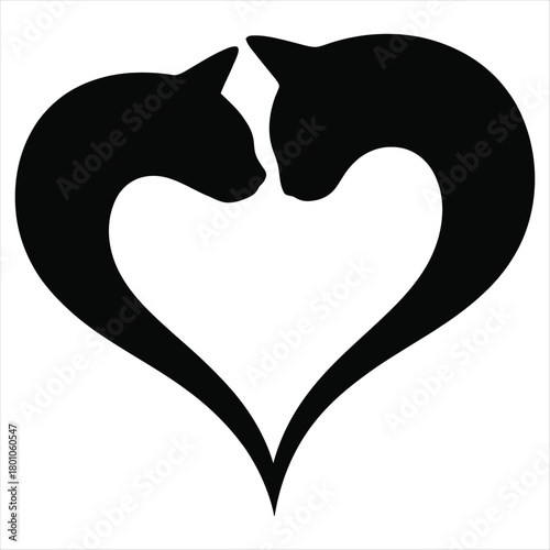 Two Black Cat Silhouettes Forming a Heart Shape cats
