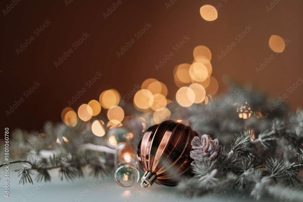 custom made wallpaper toronto digitalChristmas ball on brown background with bokeh lights