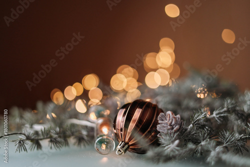 Wallpaper Mural Christmas ball on brown background with bokeh lights Torontodigital.ca