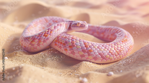 Fototapeta Naklejka Na Ścianę i Meble -  3d isometric low-polymer clay desert snake coiled