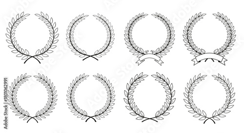 Elegant collection of laurel wreaths, a symbol of victory and achievement, isolated on a white background, perfect for design projects and celebrations.