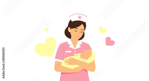 Caring Nurse Holds Newborn Baby, Demonstrating Compassion And Maternal Wellness