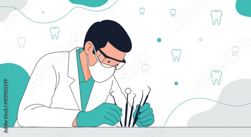 Dental Professional Checking Instruments Illustrating Oral Health Care And Medical Treatment