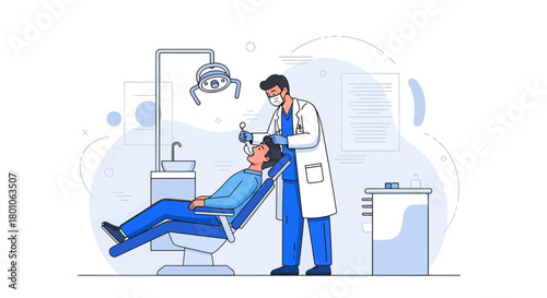 Dentist Performing Dental Checkup on a Patient Depicted in a Modern and Illustrated Style