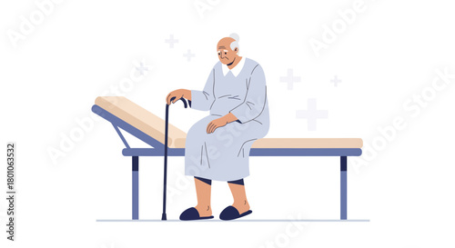 Elderly Patient Resting on a Medical Couch Representing Geriatric Care and Health Issues