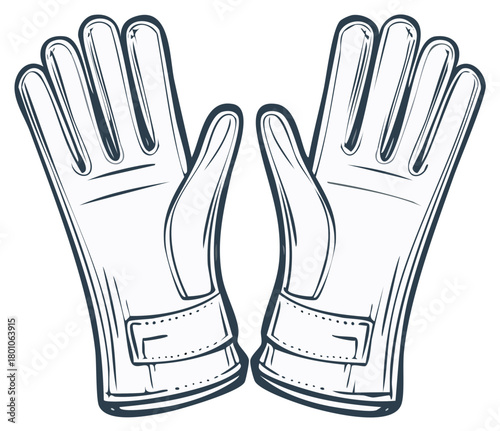 Sketch style line art illustration of a pair of protective sports gloves