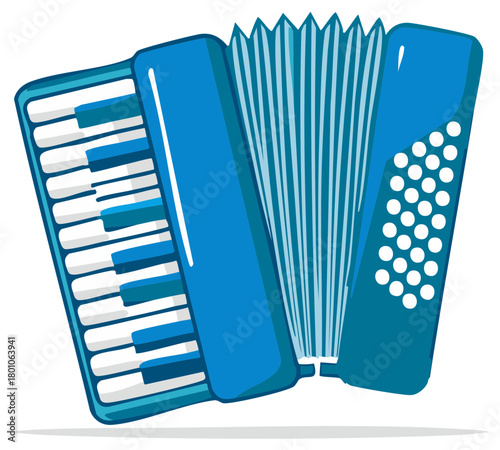 Blue Accordion Illustration, Musical Instrument with Keys and Bellows