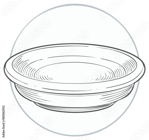Illustration of a sketch-style bowl, round design within a light gray circle.