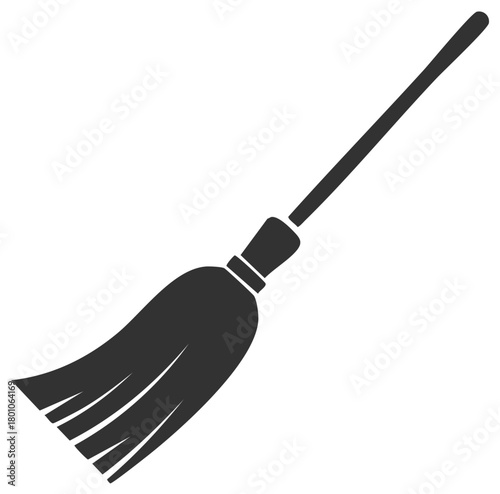 Isolated Broom Silhouette for Sweeping Dust, Cleaning Floors, and Halloween Themes