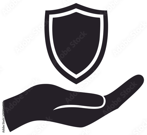 Protective Shield Icon Resting on Hand Icon Signifying Security, Support and Peace of Mind