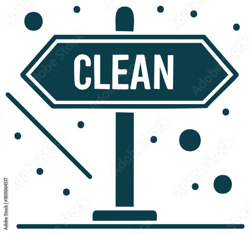 Cleanliness direction sign with dots and lines, graphic design