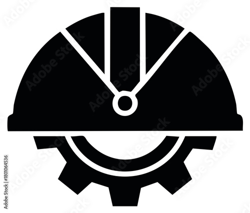 Industrial Engineering and Construction Safety Icon with Hard Hat and Gear