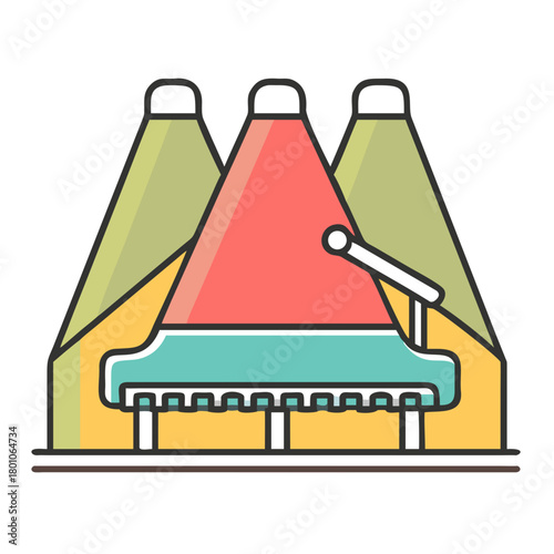 A piano on stage with spotlights shining down on it