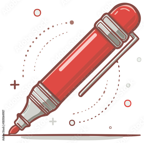 Vector illustration of a red highlighter marker pen. School and office supply concept for drawing and studying.