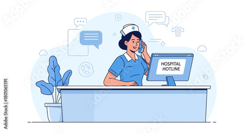 Friendly Nurse Offers Medical Assistance via the Hospital Hotline for Immediate Support