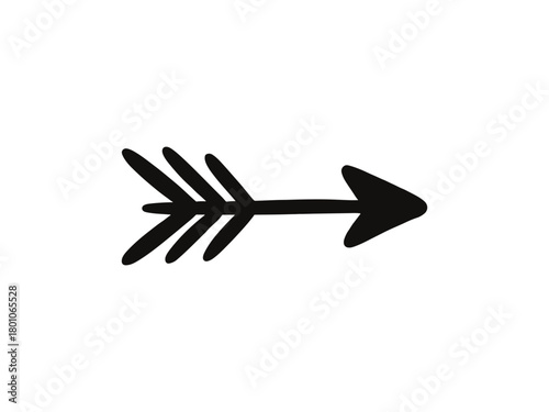 Stylized black arrow with feather fletching, perfect for minimalist designs, wayfinding icons, and symbolic representations