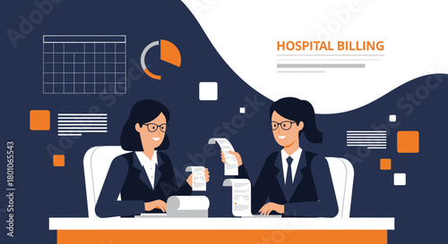 Hospital Billing Representatives Analyze Financial Reports In Office Environment