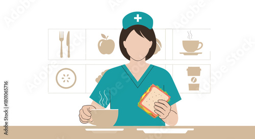 Hospital Cafeteria Scene: A Healthcare Professional Enjoying A Meal During A Break