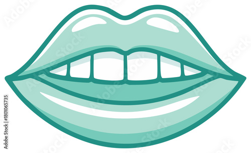 Teal Cartoon Lips with White Teeth Illustration Mouth Close Up Cartoon Drawing