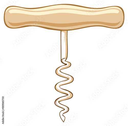 Wooden handled corkscrew opener with spiral metal worm for opening wine bottles