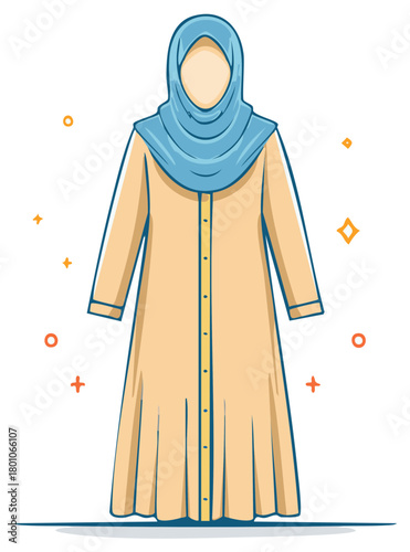 Simple Hijab Fashion Illustration in Blue and Beige Style