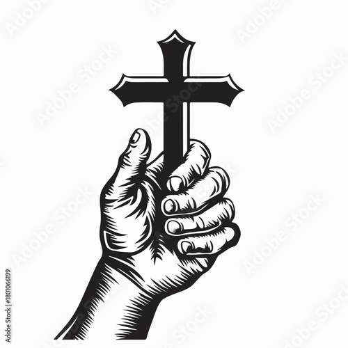 Religious Hand Holding Cross Vector Design on white background