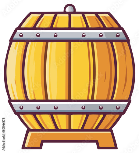 Wooden Barrel With Metal Bands On Stand for Storage or Aging Liquids