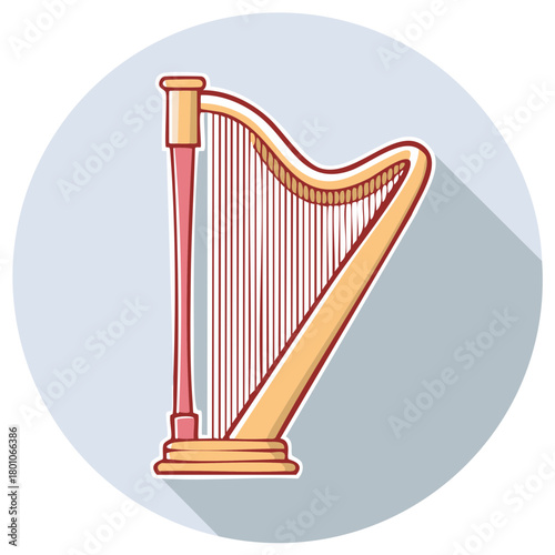 Stylized Illustration of a Harp Musical Instrument with Shadow