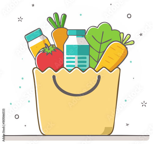 Yellow Grocery Bag Filled with Fresh Vegetables and Drinks
