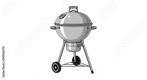 A stylized illustration of a classic kettle grill, perfect for backyard barbecues and grilling enthusiasts everywhere.