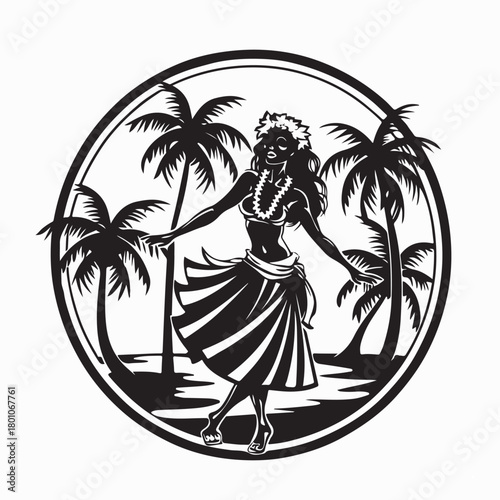 Tropical Hula Dancer Vector Logo isolated on white background