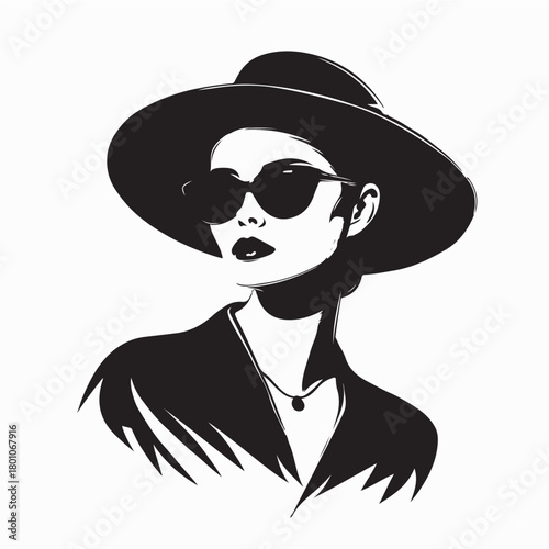 Fashionable Lady Silhouette with Hat and Glasses Vector