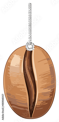Single Coffee Bean Suspended by a Knot of Rope