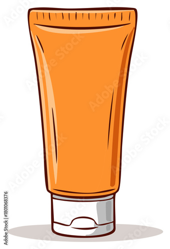 Cartoon illustration of an orange sunscreen or lotion tube